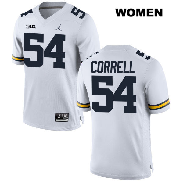 Women's NCAA Michigan Wolverines Kraig Correll #54 White Jordan Brand Authentic Stitched Football College Jersey UY25K65OD